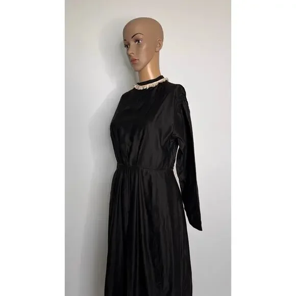 1900 Edwardian Black Mourning Dress Set w/ Brooch, Hat & Underskirt XS 1900 Edwardian Black Mourning Dress Set w/ Brooch, Hat & Underskirt XS